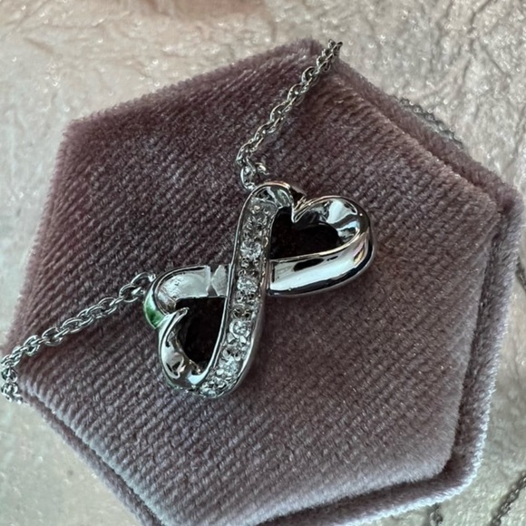 Silver Hearts Infinity Symbol Pendant Necklace with simulated Diamond accents - Picture 8 of 13